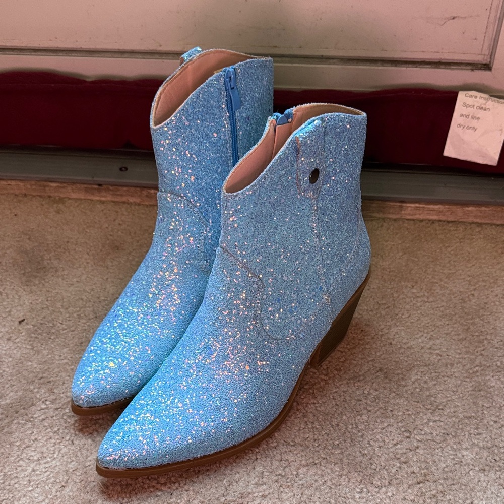 Southern Fried Chics Glittery Blue Ankle Western Boots